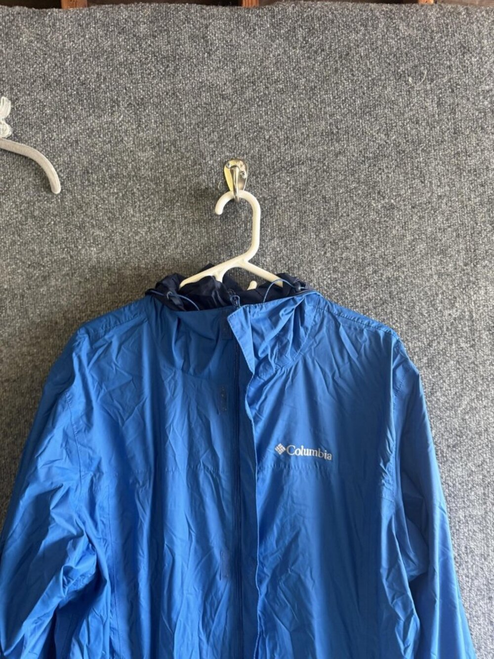 Columbia Jacket Mens LT Blue Hooded Rain Coat Full Zip Lightweight Lined Outdoor - Picture 2 of 7